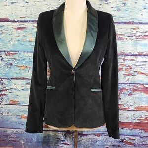 MiH Black Velvet Blazer with Green Satin Accents Womens Size S